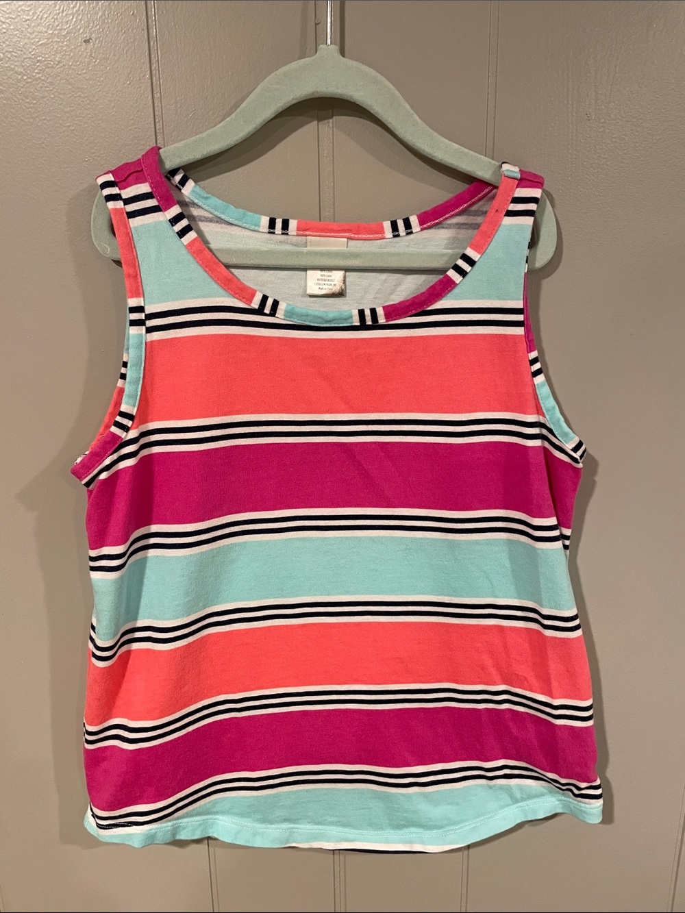 Gymboree Striped Tank Top in Aqua, Coral & Fuchsia Girls Large (10/12)